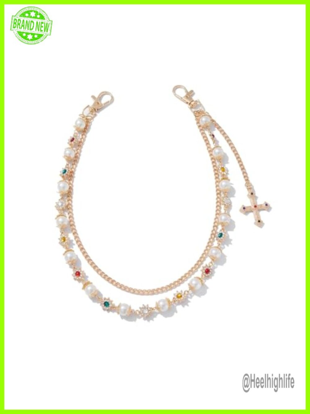 Zinc Alloy Pearl Cross Chain Bag Charm Handbag Purse Accessory Double Layered